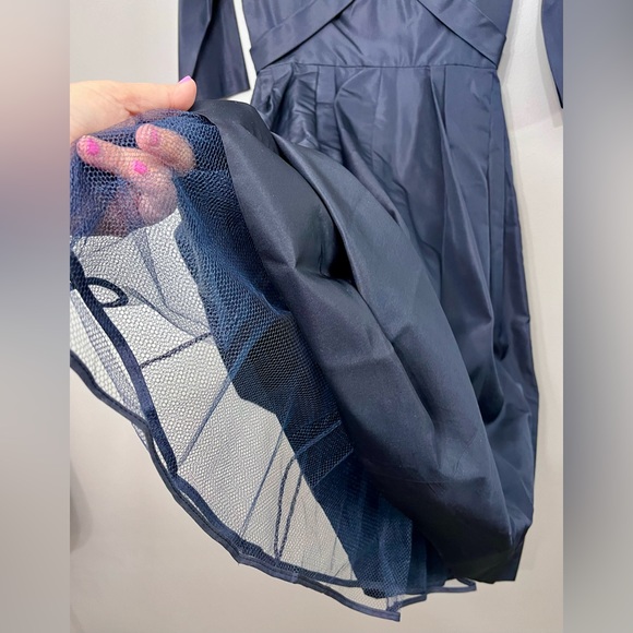 VTG 50/60s Navy Blue Cocktail Dress W/ Lining & Snap Bow On The Back - Picture 3 of 11